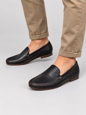 Men’s Trask Venetian Black Leather Slip-On Moccasin Loafers